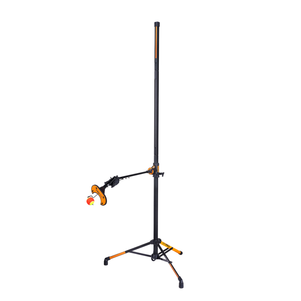 The SpinPro for Padel set at serve height, seen at an angle